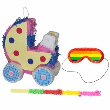 Pinata kinderwagen set + stok + blinddoek