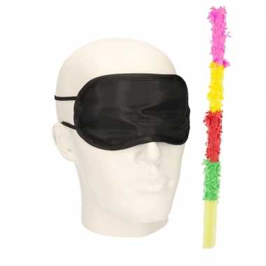 Pinata oogblinddoek/blinddoek met gekleurde pinata stok