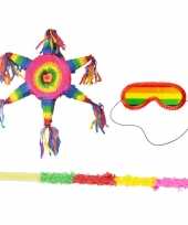 Pinata feest sterren vorm 65 cm set stok blinddoek