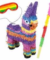 Pinata van een mexicaanse ezel set met blinddoek en stok 10278245