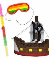 Pinata van een piratenboot set met blinddoek en stok